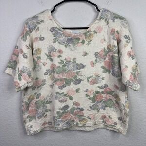 Vintage Denim Republic Sweater Womens L Floral Knit Pastel Cottagecore Grandma